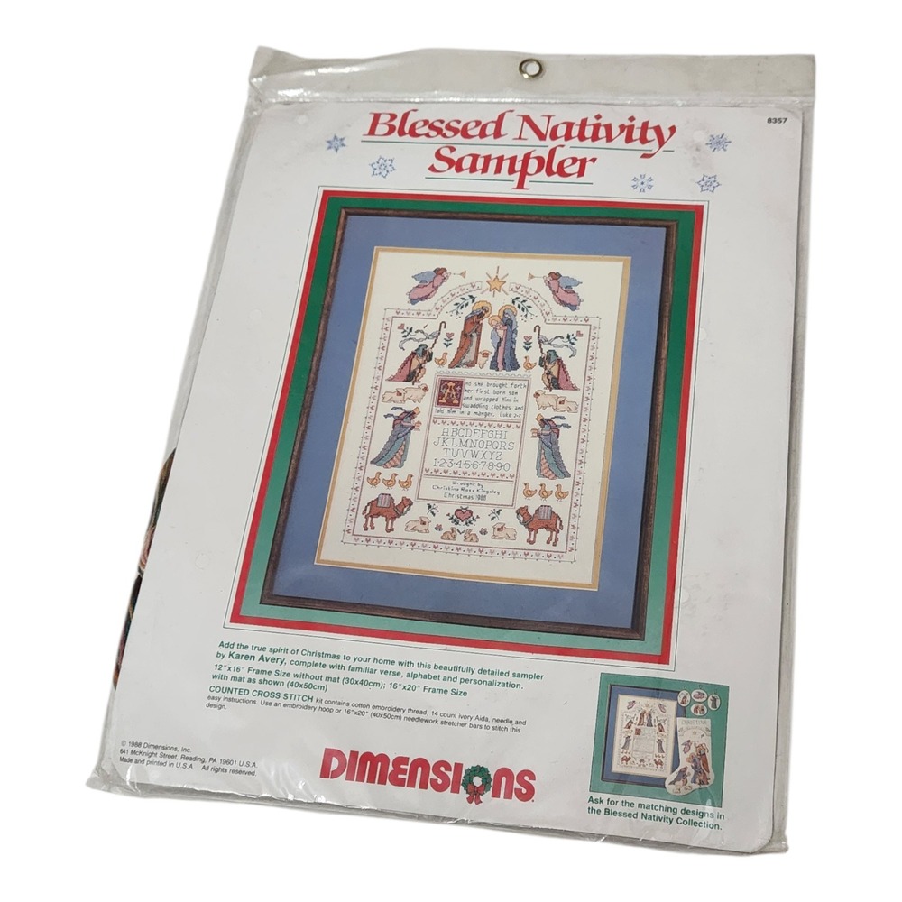 Dimensions Blessed‎ Nativity Sampler Counted Cross Stitch 1988 Karen Avery 8357